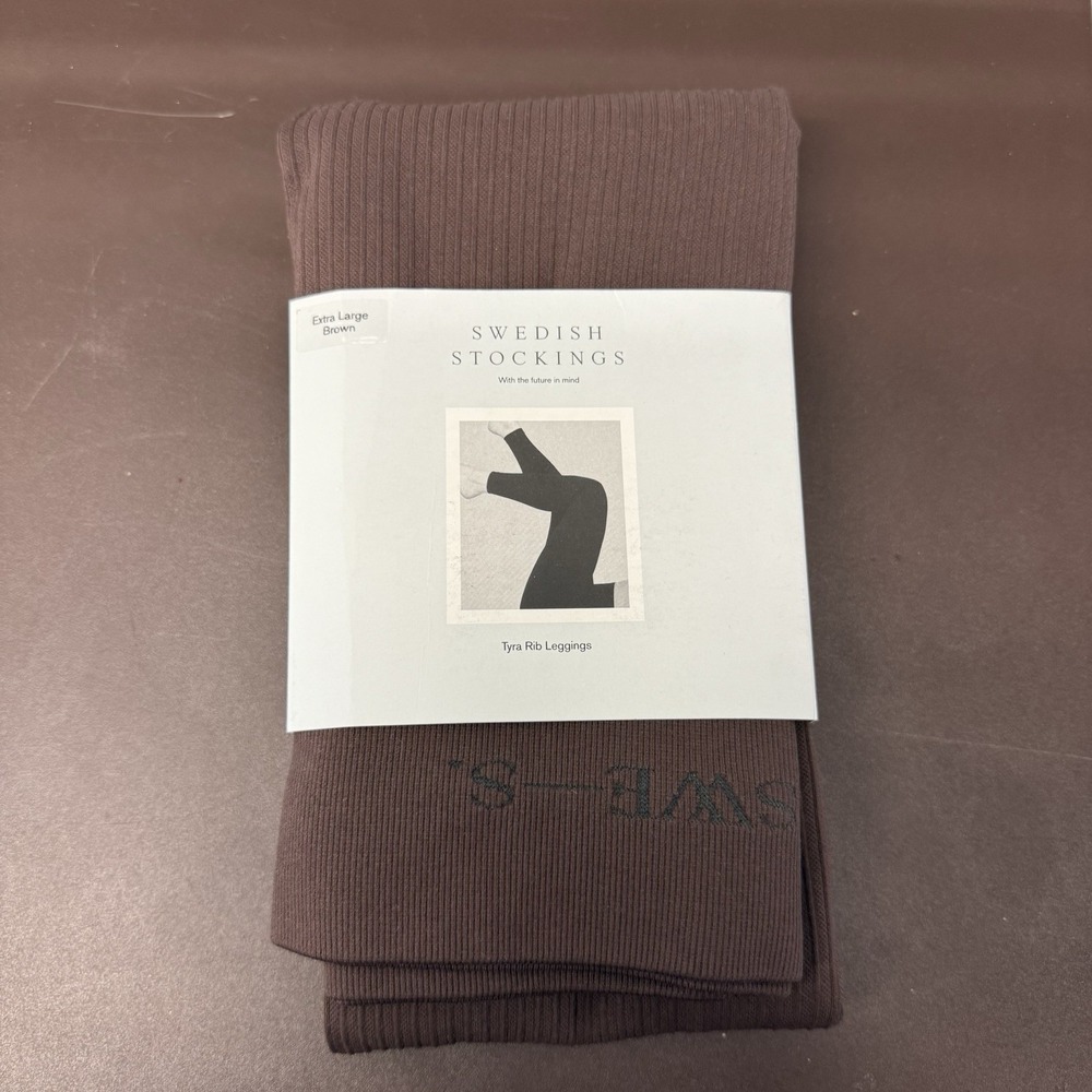 Swedish Stockings Brown Tights Tyra Ribbed Stockings Size XL New